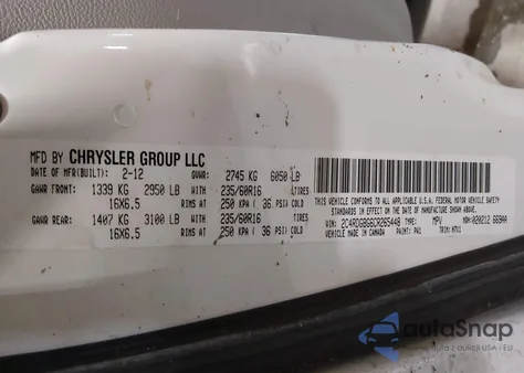 2012 Dodge Grand Caravan Se/Avp z USA, uszkodzony, nr VIN 2C4RDGBG6CR265448